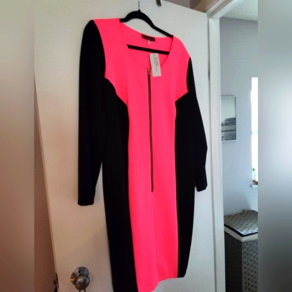 80s Vintage Body on Neon & Black Dress - Sz 14 - Picture 5 of 5